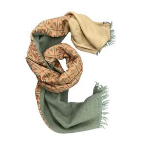 VTG Hermes Scarf Unisex 1Size Rectangle 100%Silk & Cashmere Fringes Green &Brown